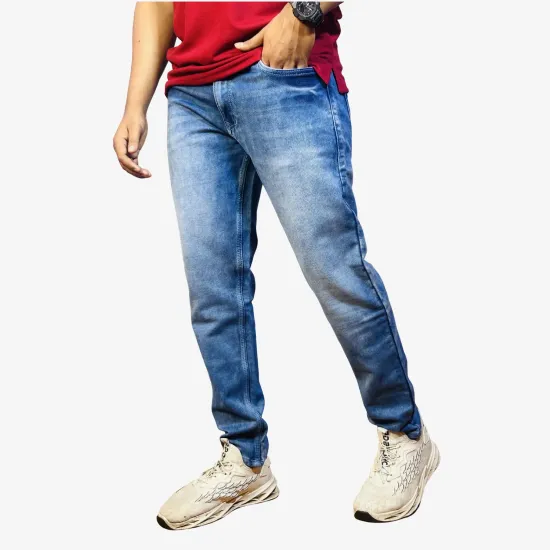 Men's Mid Blue Regular Fit Stretch Jeans | Classic Casual Denim Pants